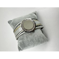 Gri Deri Yuvarlak Taşlı Bileklik